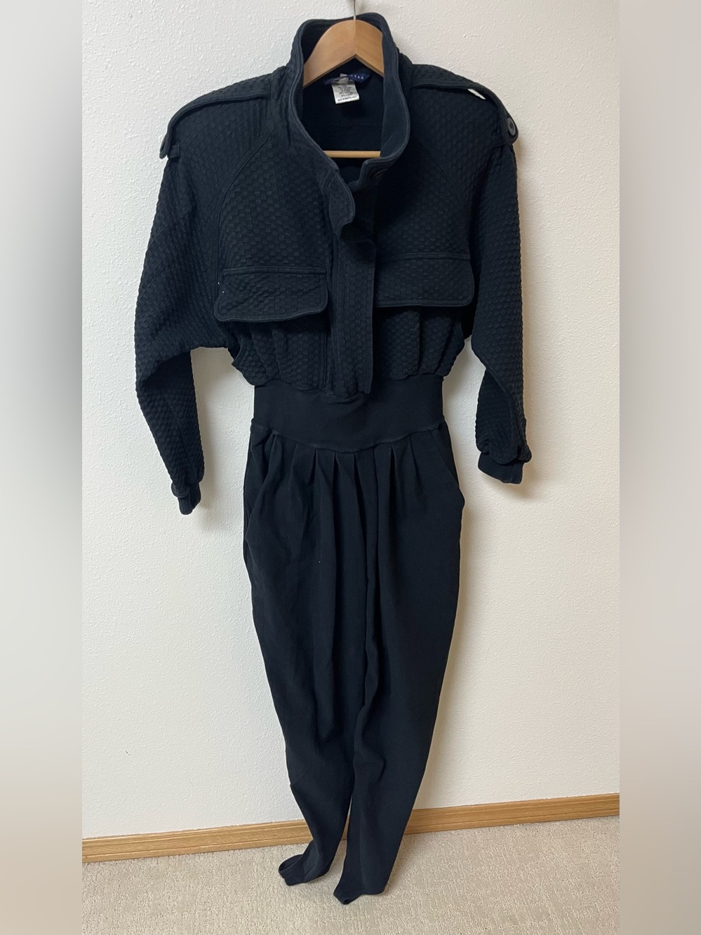 Seattle Gear Black Textured Jumpsuit with High Waist Cotton blend Women’s size M